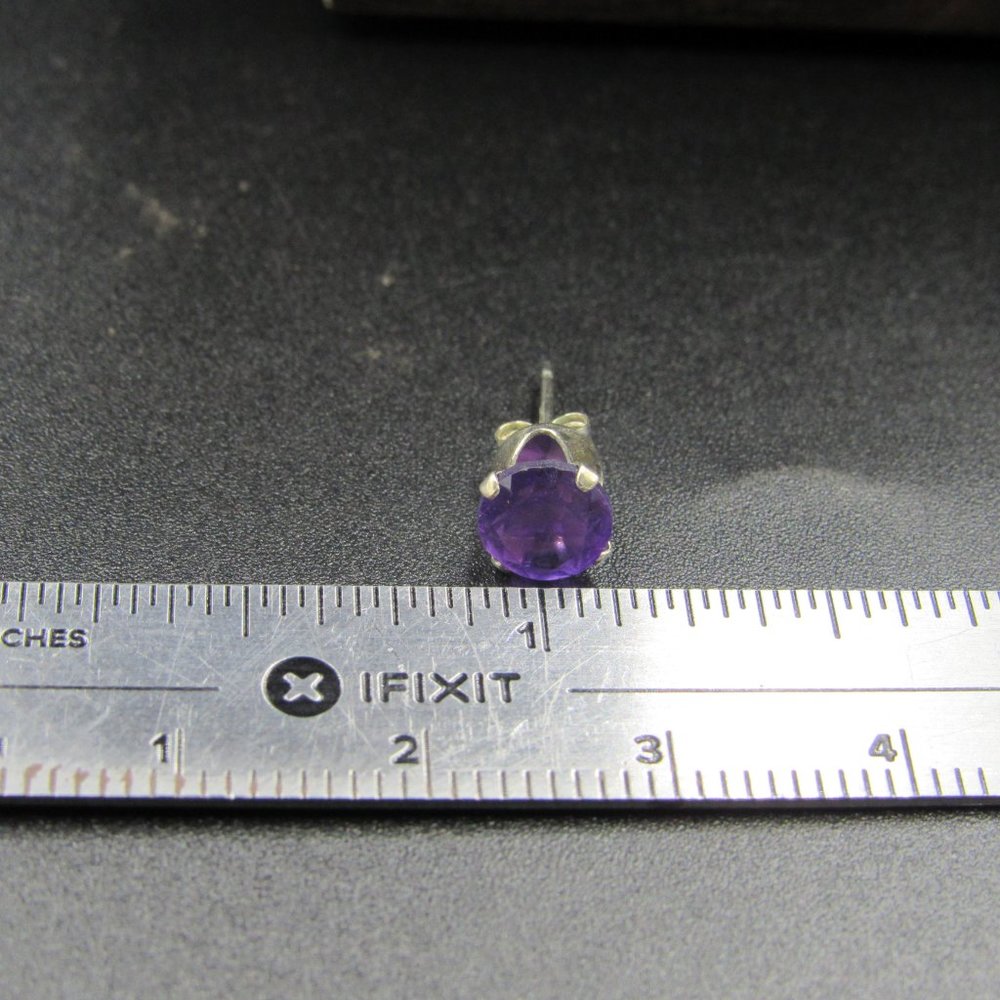 Sterling Silver Round Simple Purple Amethyst Stud… - image 6